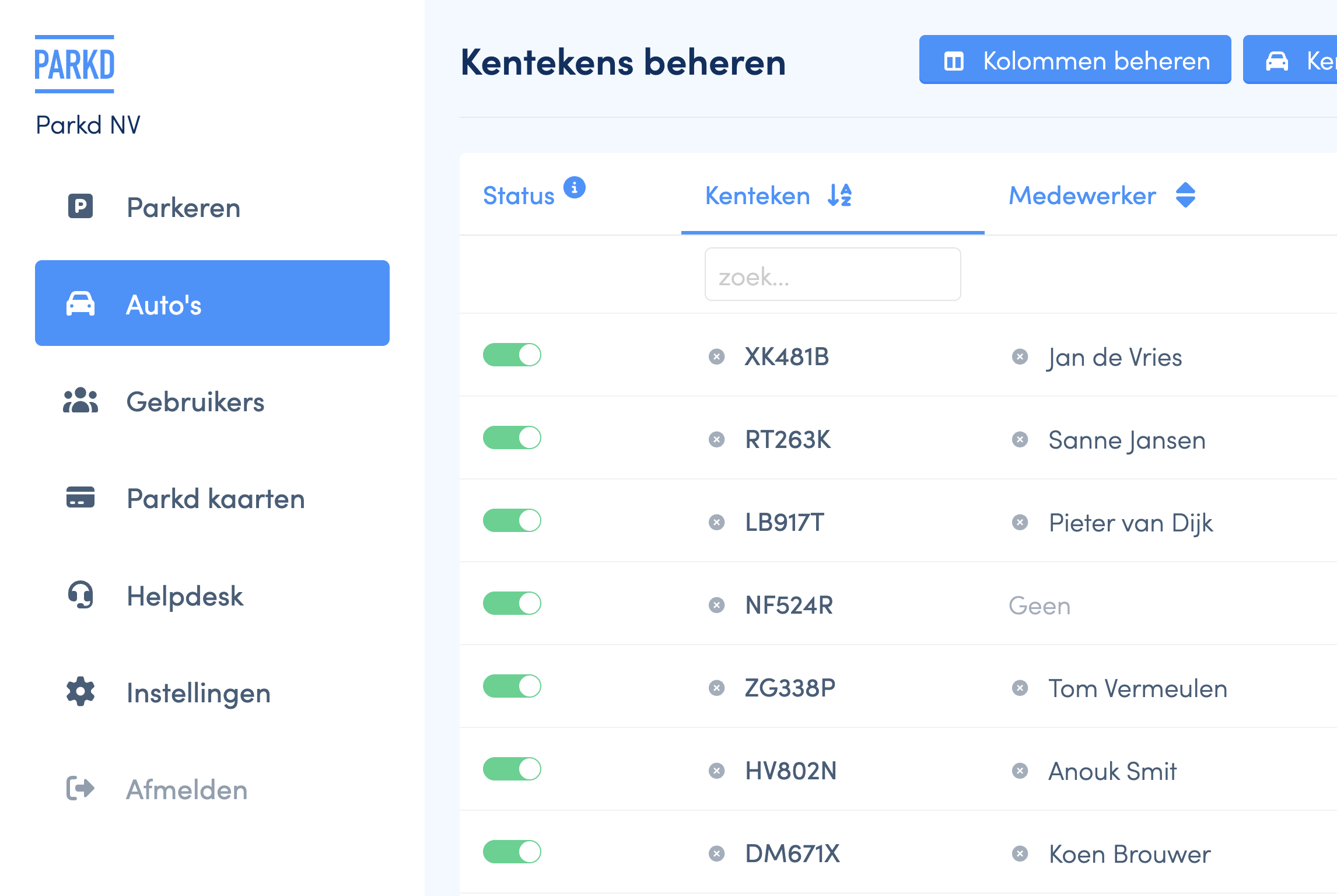 MyParkd dashboard