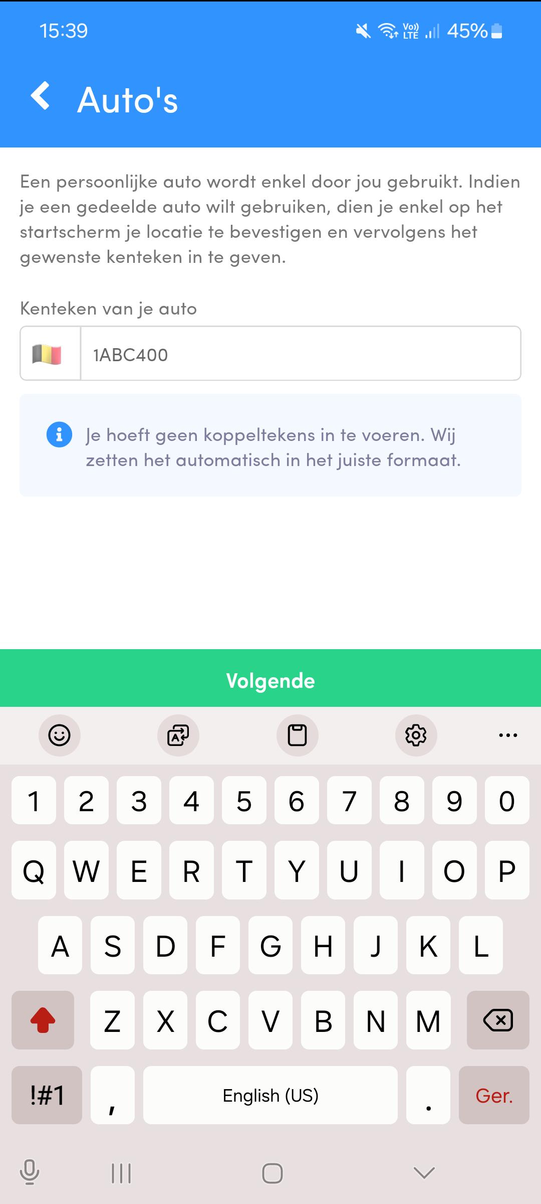 Nummerplaat toevoegen