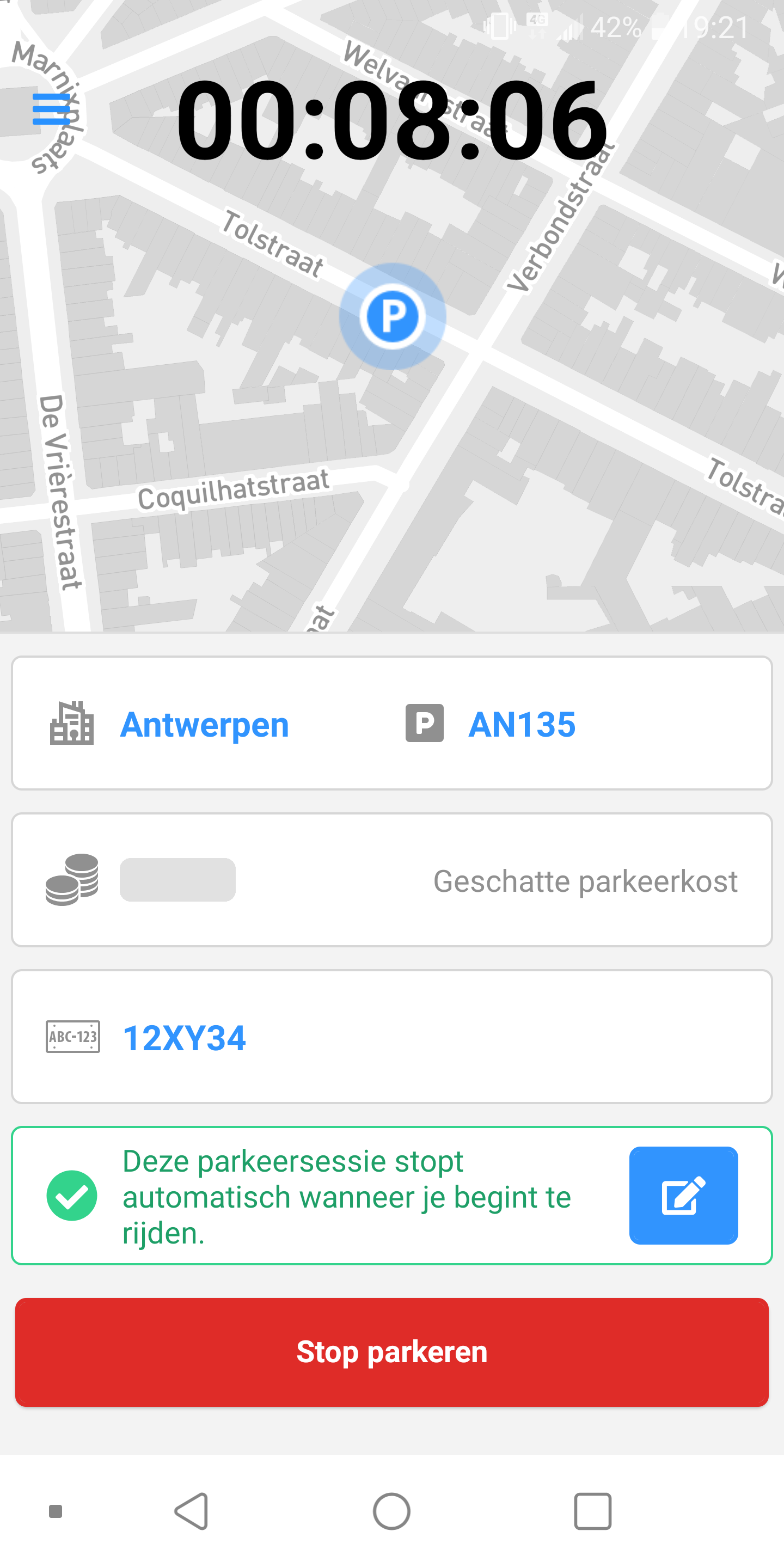 Huidige parkeersessie 